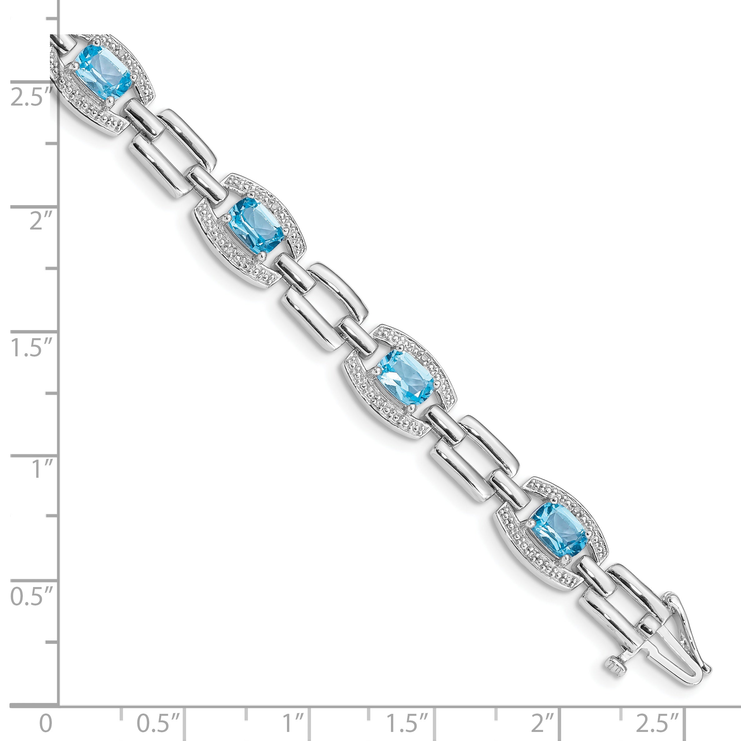 Sterling Silver Rhodium-plated Diamond & Light Swiss Blue Topaz Bracelet