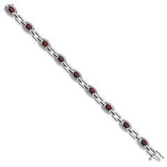 Sterling Silver Rhodium-plated Diamond & Garnet Bracelet