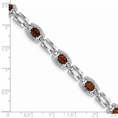 Sterling Silver Rhodium-plated Diamond & Garnet Bracelet