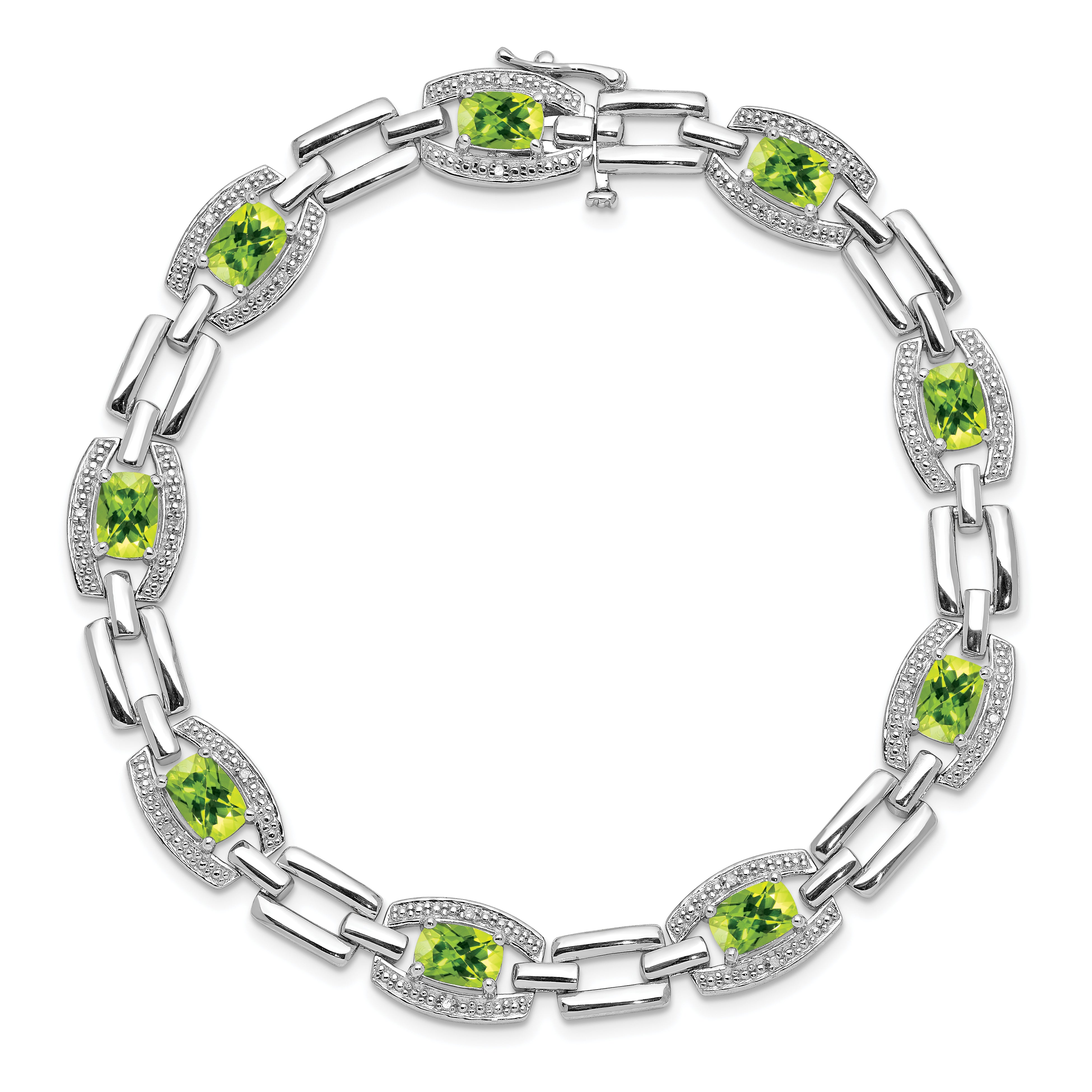 Sterling Silver Rhodium-plated Diamond & Peridot Bracelet