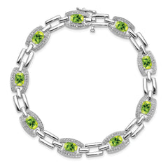 Sterling Silver Rhodium-plated Diamond & Peridot Bracelet