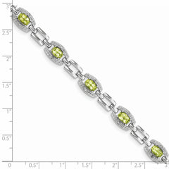 Sterling Silver Rhodium-plated Diamond & Peridot Bracelet