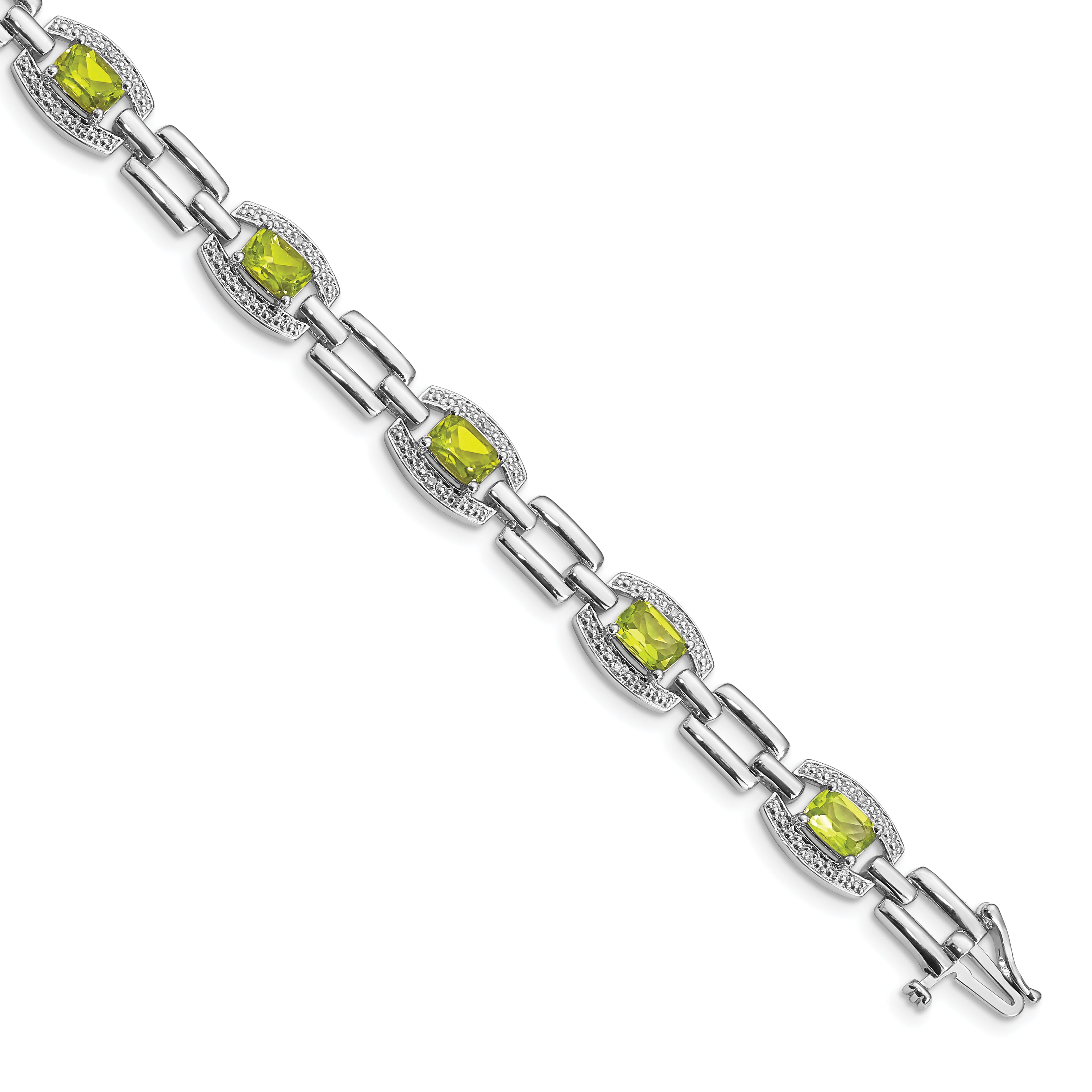 Sterling Silver Rhodium-plated Diamond & Peridot Bracelet