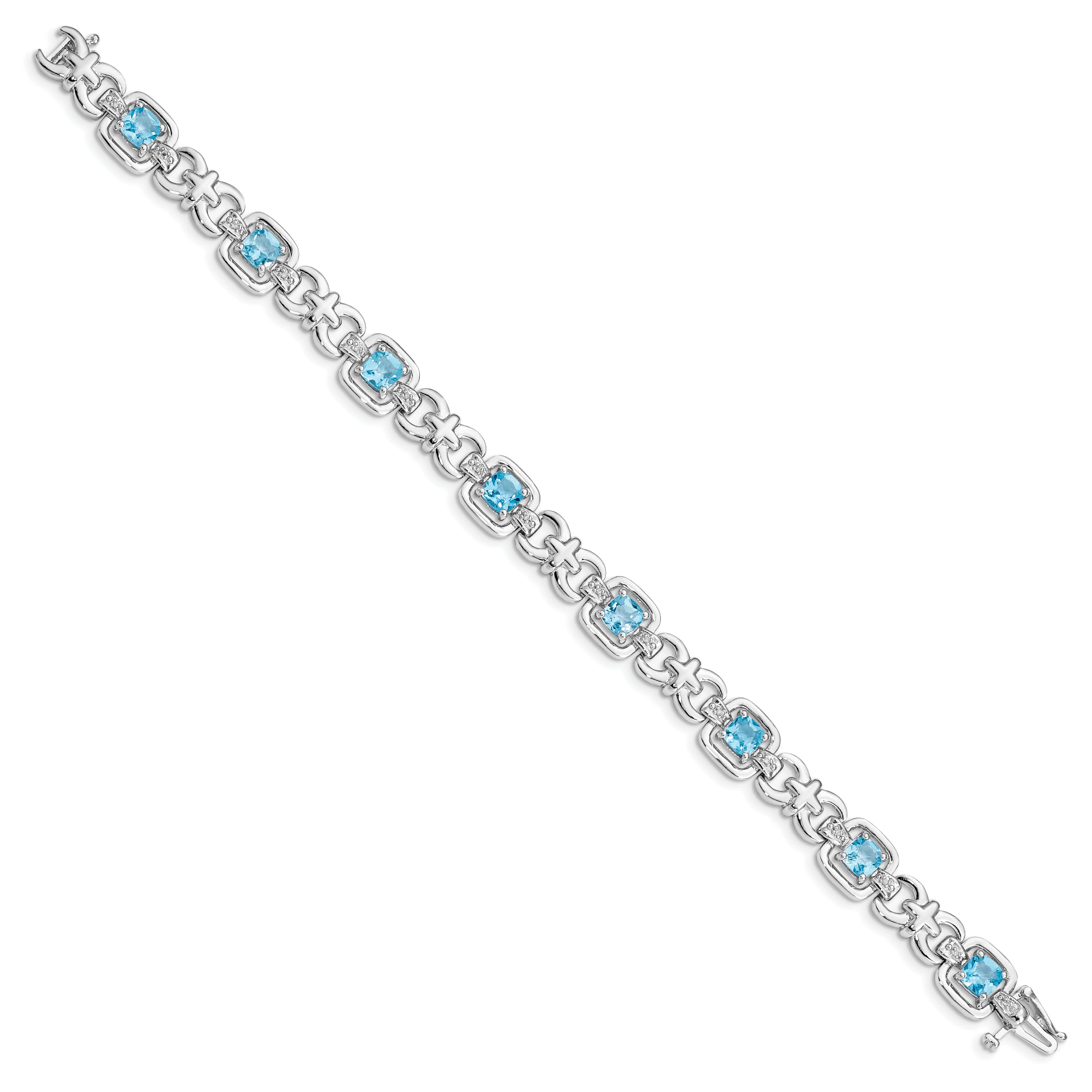 Sterling Silver Rhodium-plated Diamond & Light Swiss Blue Topaz Bracelet