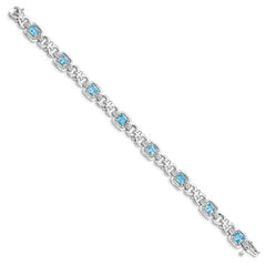 Sterling Silver Rhodium-plated Diamond & Light Swiss Blue Topaz Bracelet