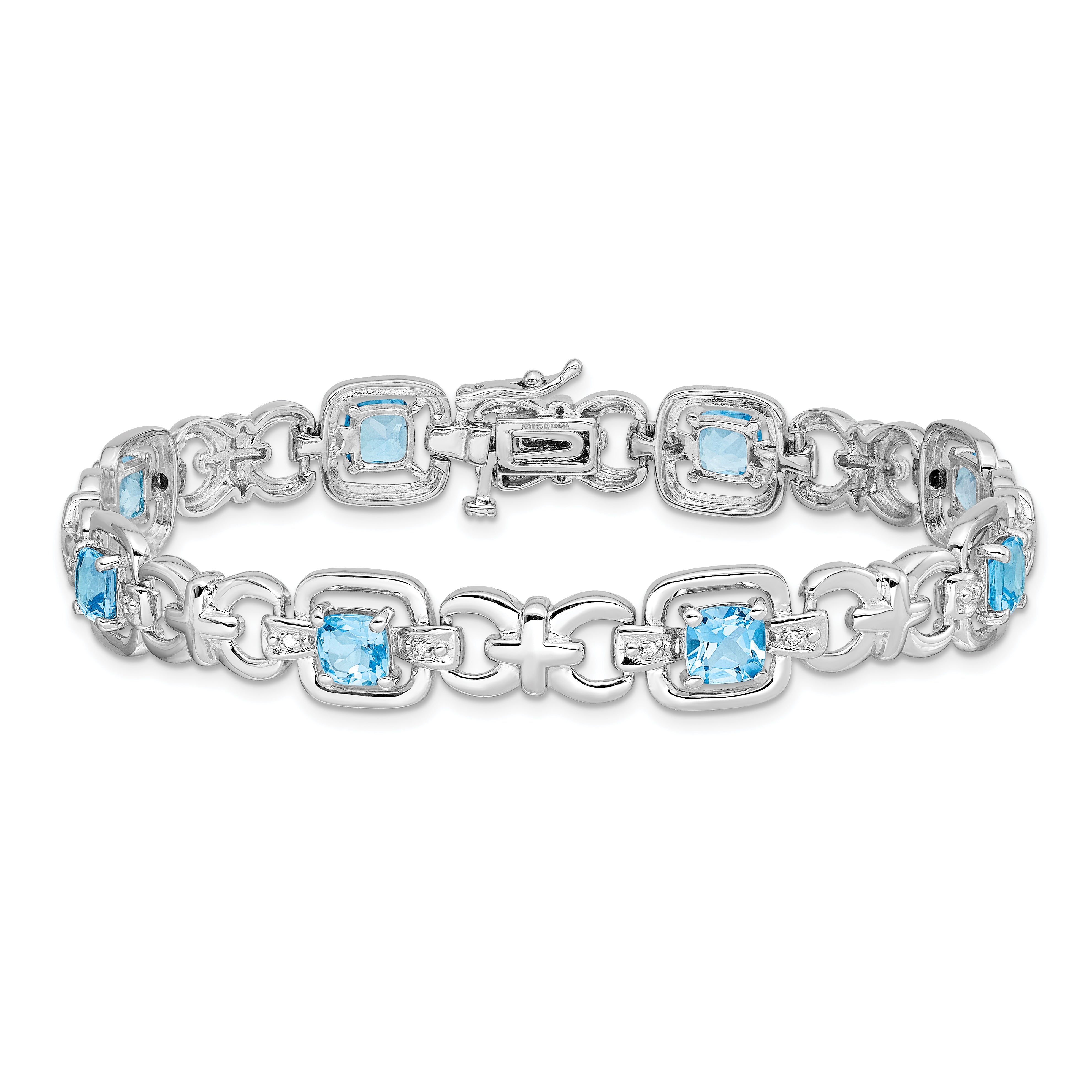 Sterling Silver Rhodium-plated Diamond & Light Swiss Blue Topaz Bracelet