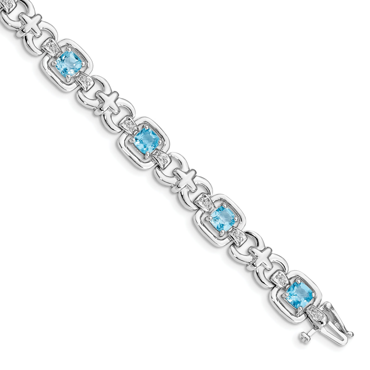 Sterling Silver Rhodium-plated Diamond & Light Swiss Blue Topaz Bracelet