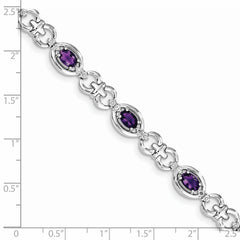 Sterling Silver Rhodium-plated Diamond & Amethyst Bracelet