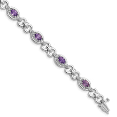 Sterling Silver Rhodium-plated Diamond & Amethyst Bracelet