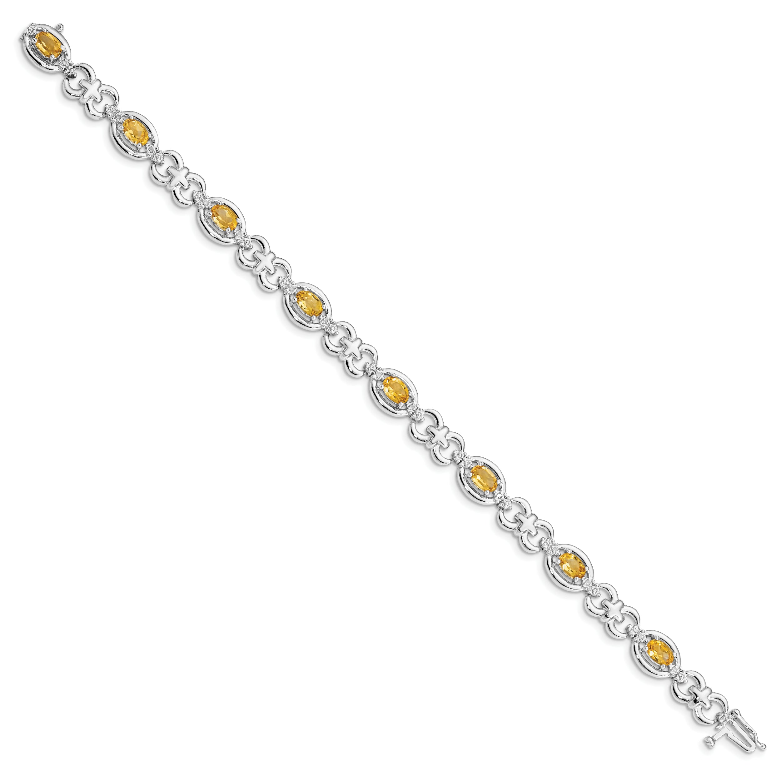 Sterling Silver Rhodium-plated Diamond & Citrine Bracelet