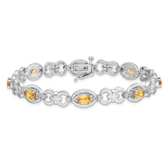 Sterling Silver Rhodium-plated Diamond & Citrine Bracelet