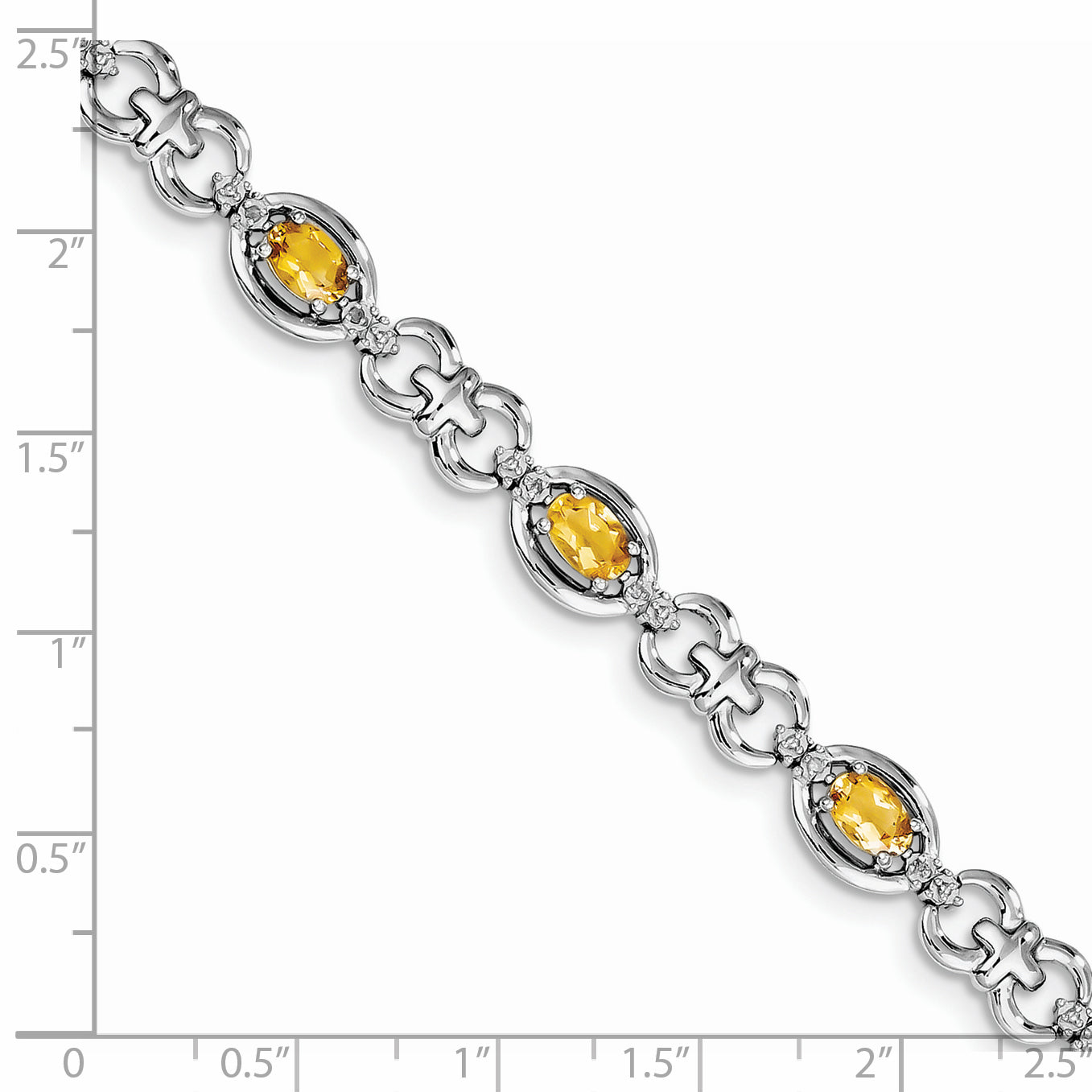 Sterling Silver Rhodium-plated Diamond & Citrine Bracelet