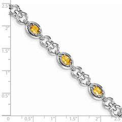 Sterling Silver Rhodium-plated Diamond & Citrine Bracelet