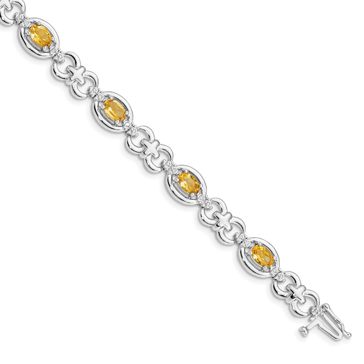 Sterling Silver Rhodium-plated Diamond & Citrine Bracelet