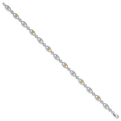 Sterling Silver Rhodium-plated Citrine Diamond Bracelet