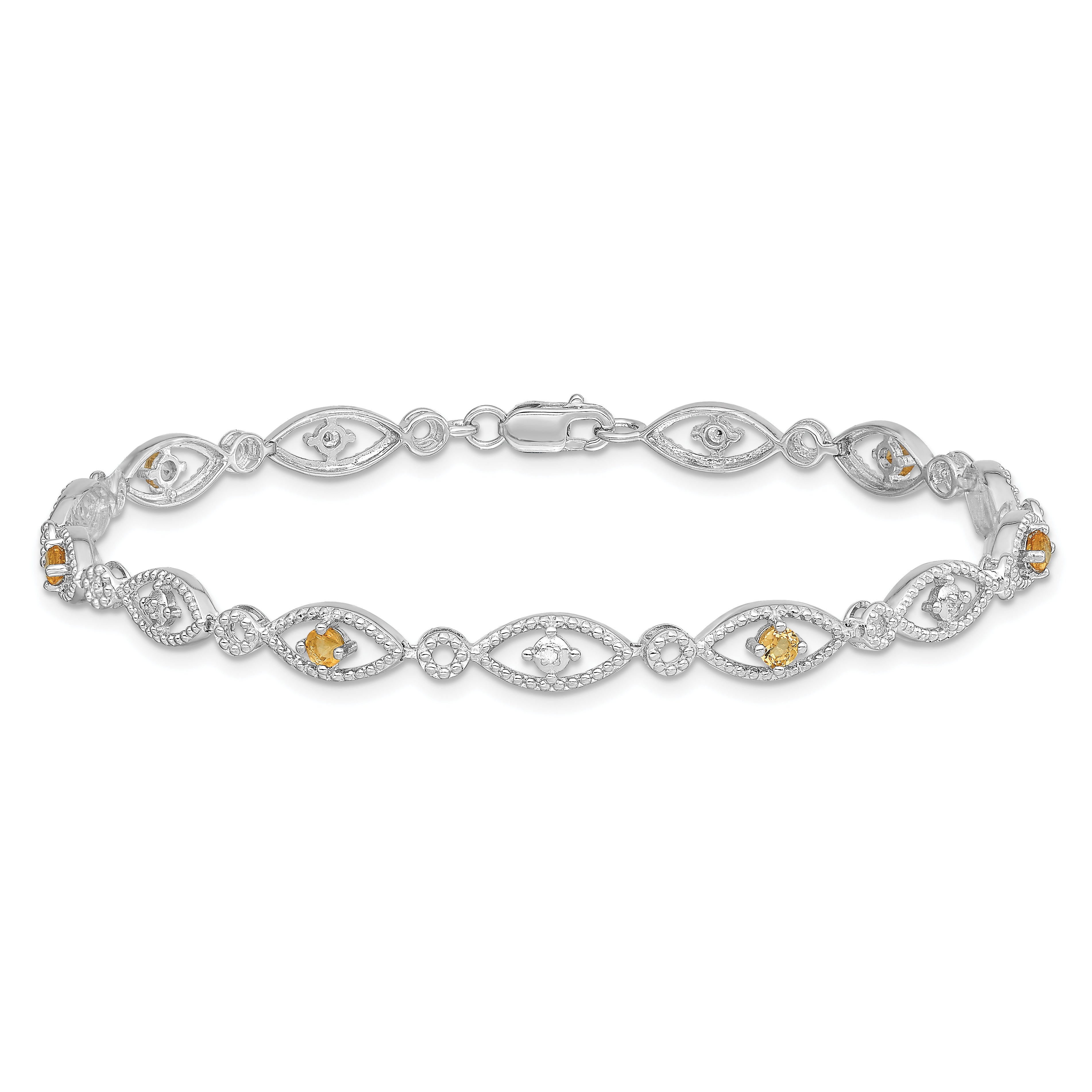 Sterling Silver Rhodium-plated Citrine Diamond Bracelet