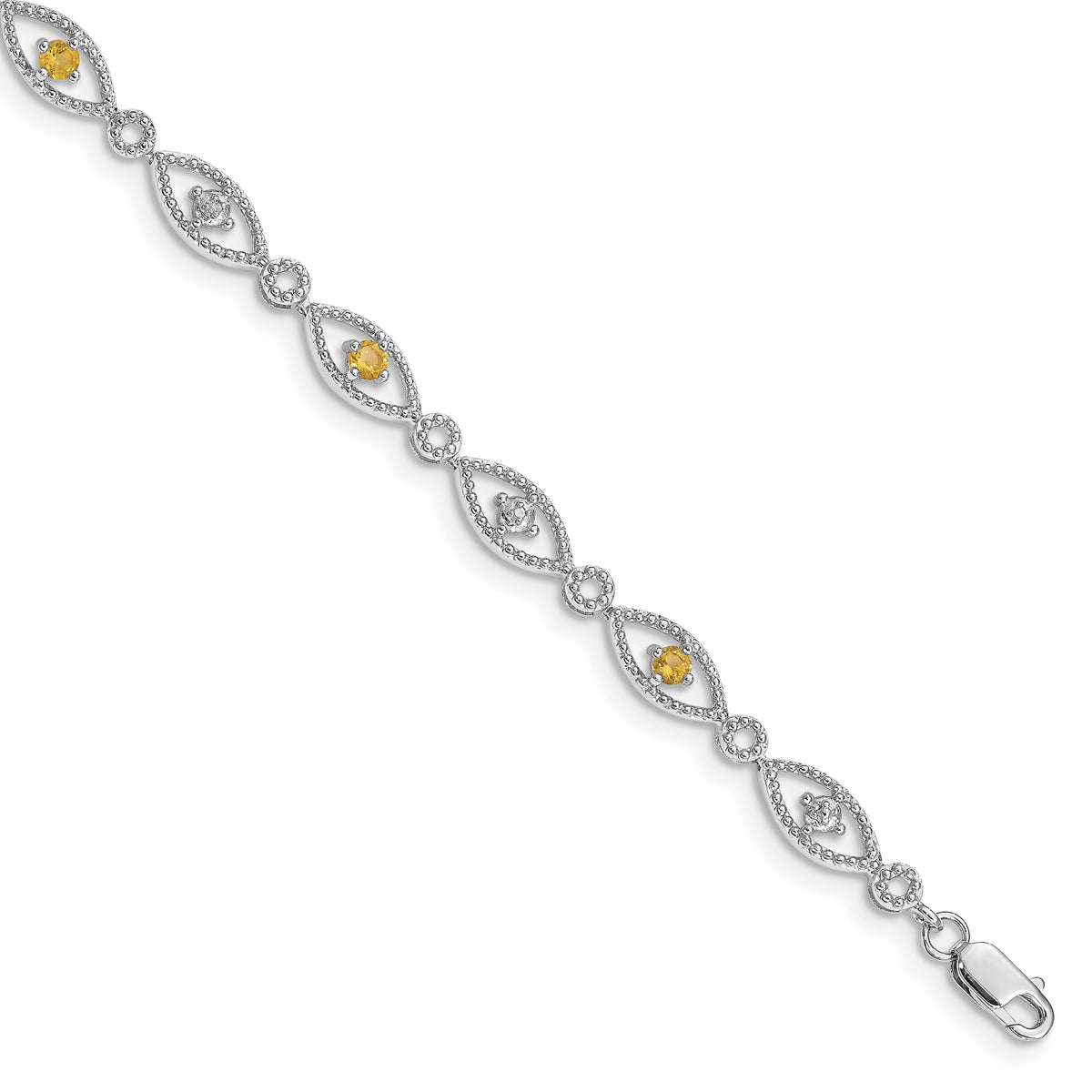 Sterling Silver Rhodium-plated Citrine Diamond Bracelet