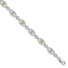 Sterling Silver Rhodium-plated Citrine Diamond Bracelet