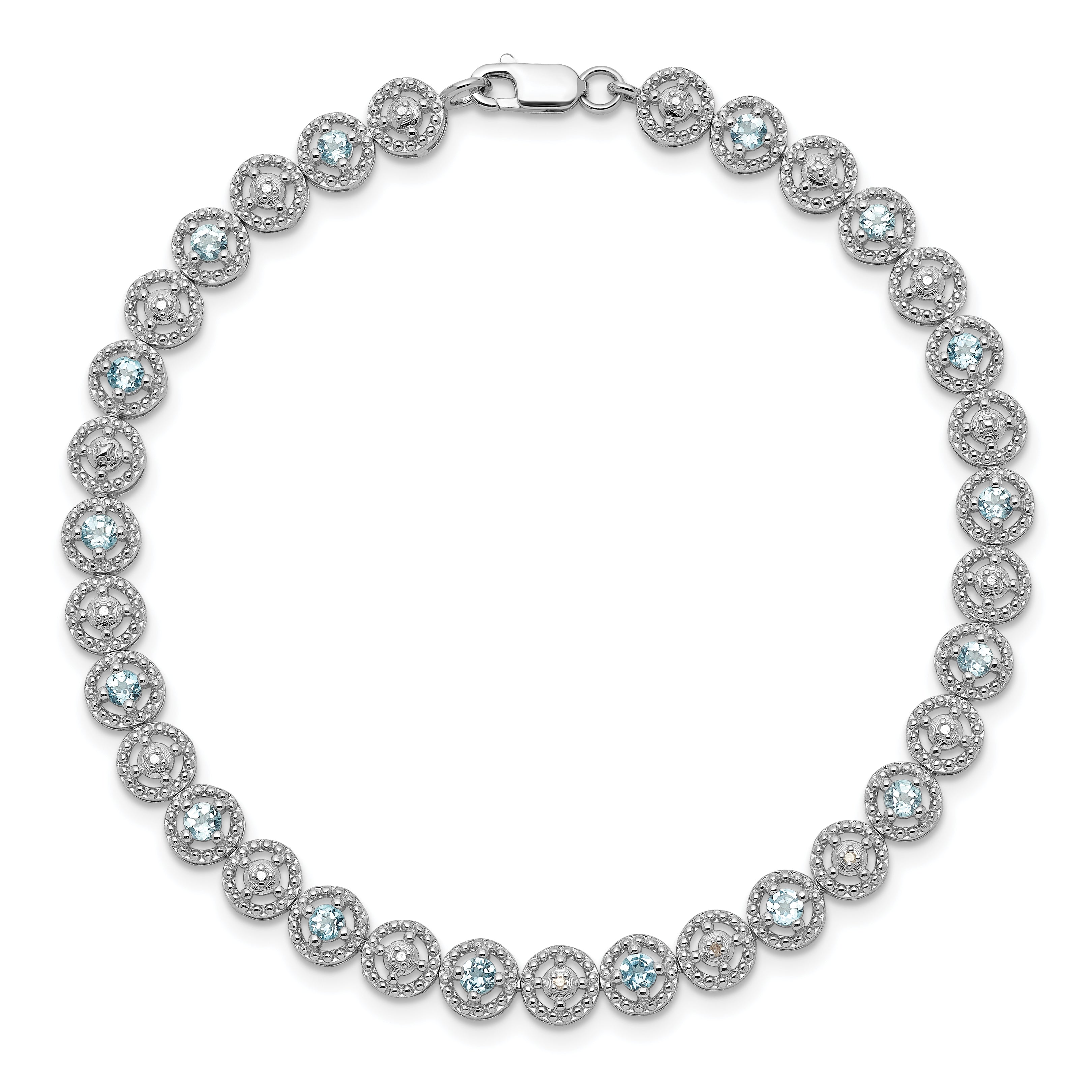 Sterling Silver Rhodium-plated Blue Topaz Diamond Bracelet