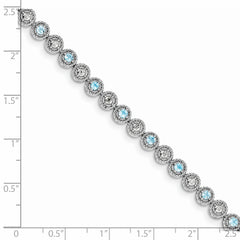 Sterling Silver Rhodium-plated Blue Topaz Diamond Bracelet