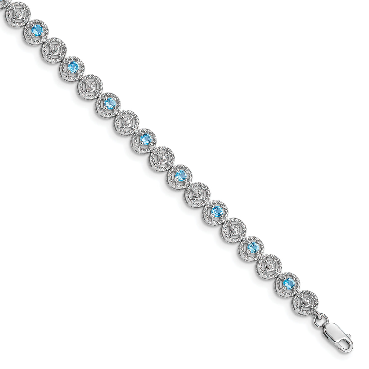 Sterling Silver Rhodium-plated Blue Topaz Diamond Bracelet