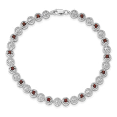 Sterling Silver Rhodium-plated Garnet Diamond Bracelet