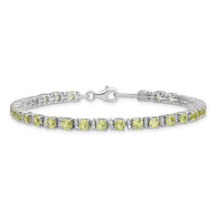 Sterling Silver Rhodium-plated Peridot and Diamond Bracelet