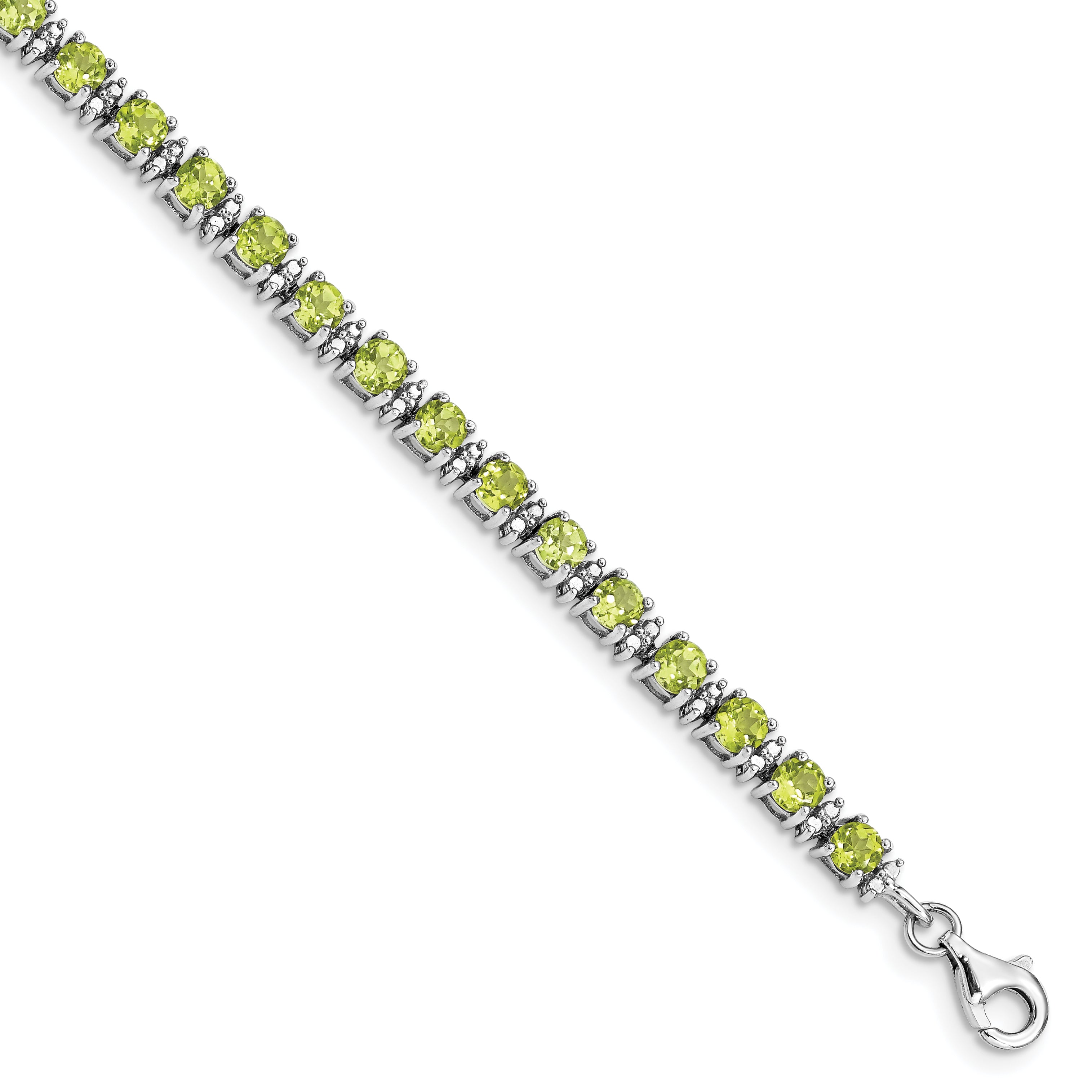 Sterling Silver Rhodium-plated Peridot and Diamond Bracelet