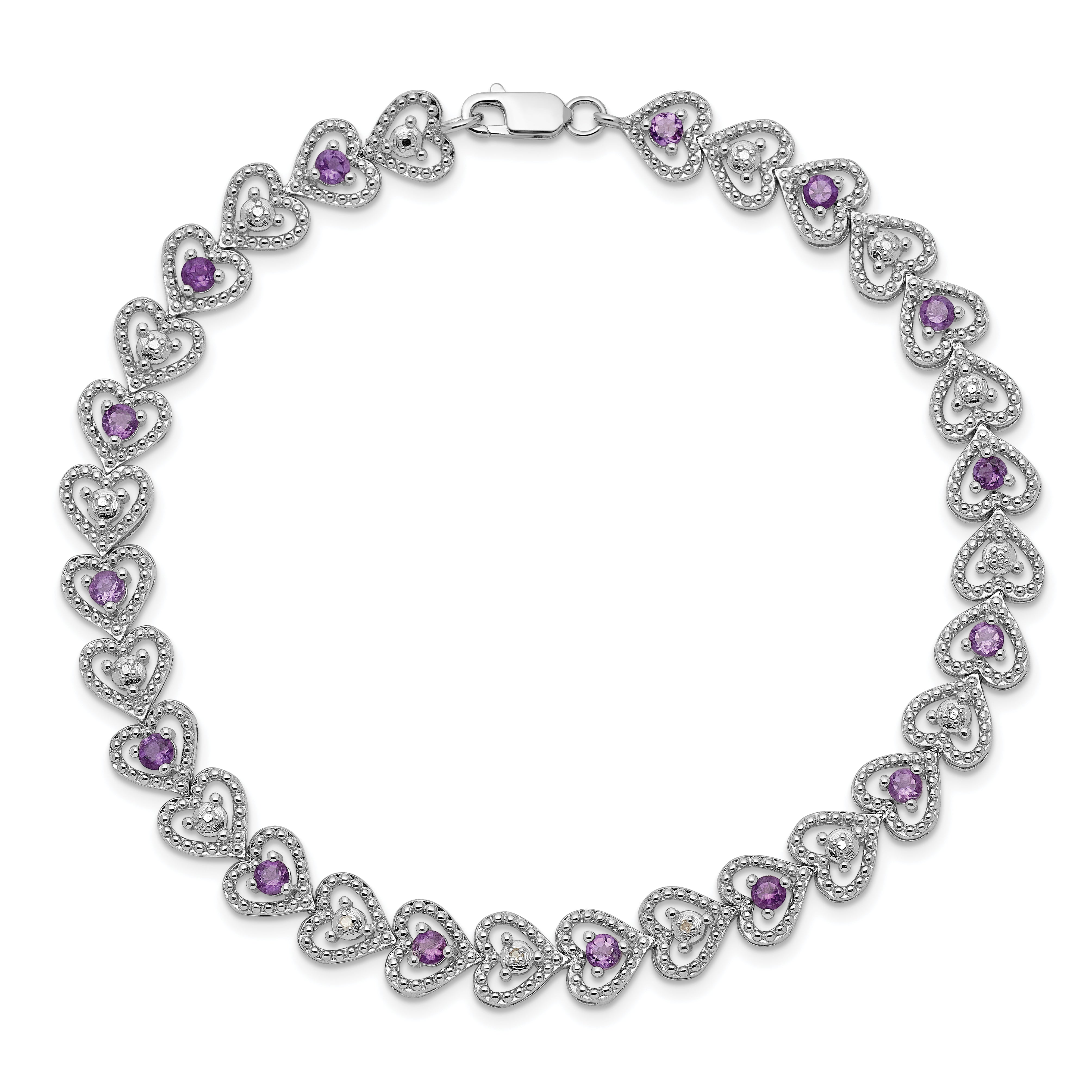 Sterling Silver Rhodium-plated Amethyst Diamond Bracelet