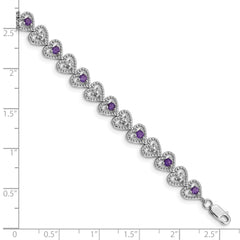 Sterling Silver Rhodium-plated Amethyst Diamond Bracelet