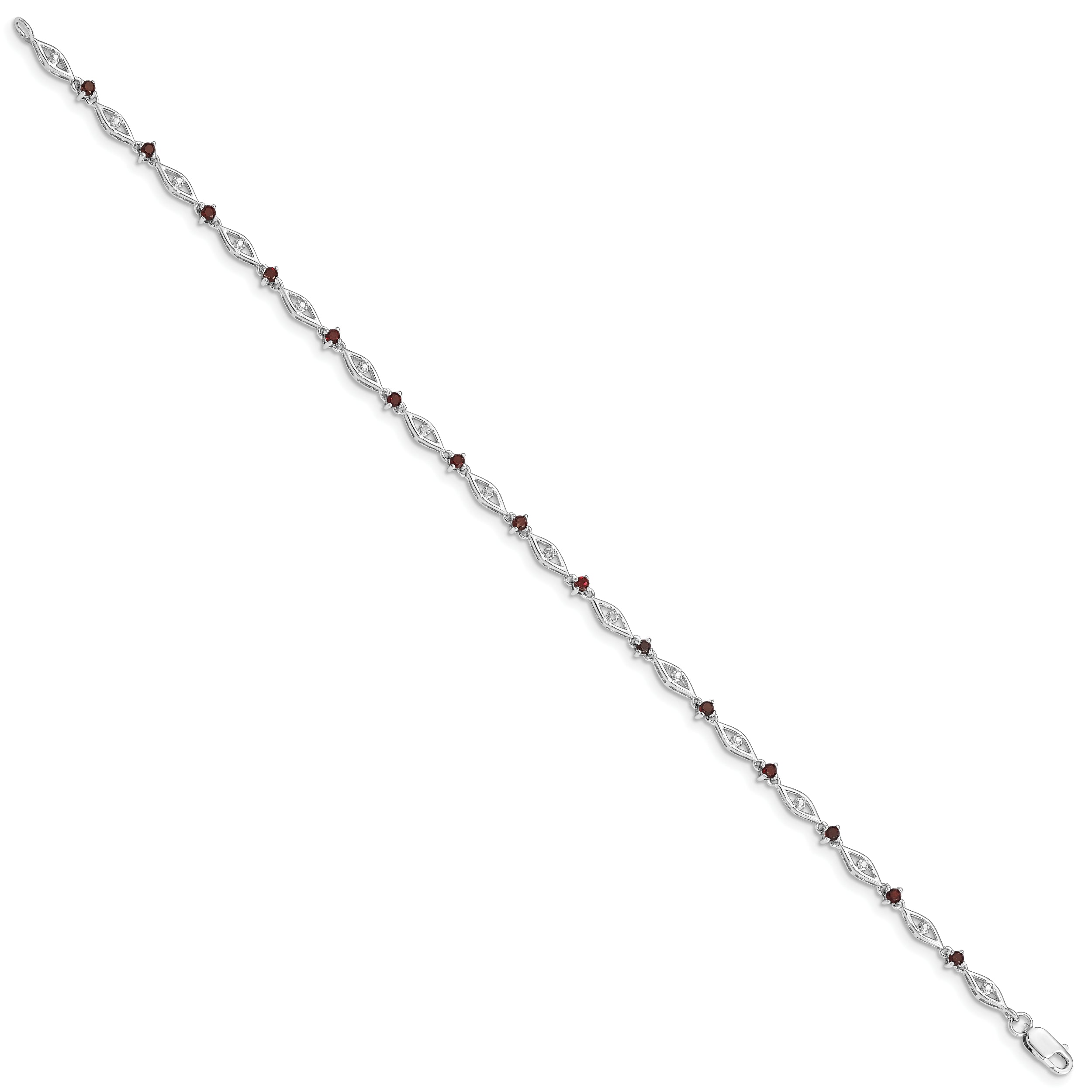 Sterling Silver Rhodium-plated Garnet Diamond Bracelet