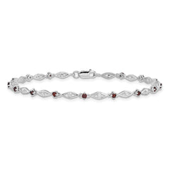 Sterling Silver Rhodium-plated Garnet Diamond Bracelet