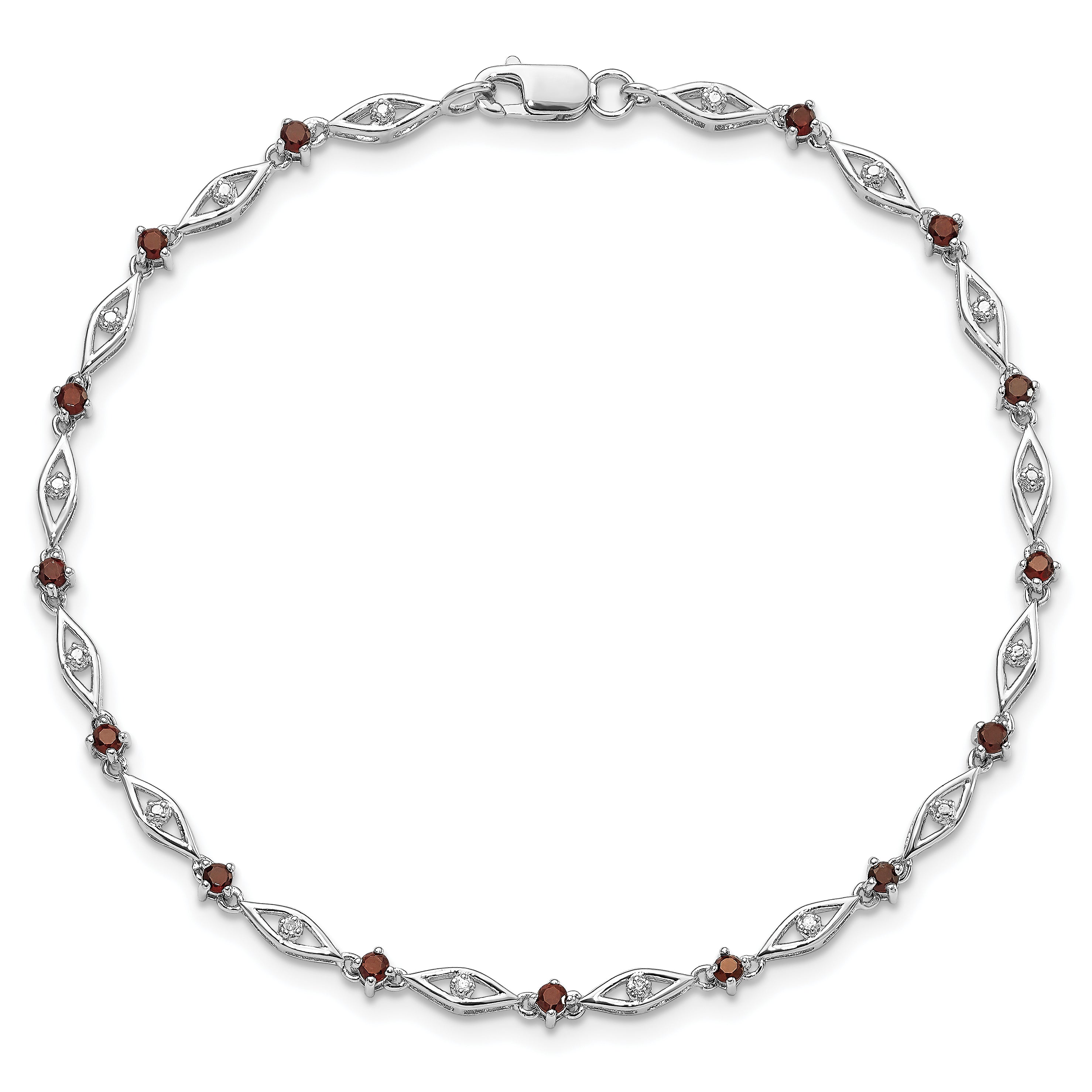 Sterling Silver Rhodium-plated Garnet Diamond Bracelet