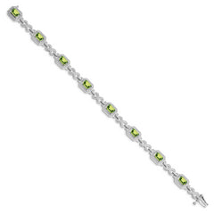 Sterling Silver Rhodium-plated Diamond & Peridot Bracelet