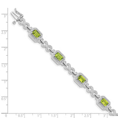 Sterling Silver Rhodium-plated Diamond & Peridot Bracelet