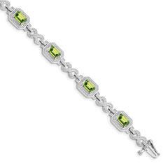 Sterling Silver Rhodium-plated Diamond & Peridot Bracelet