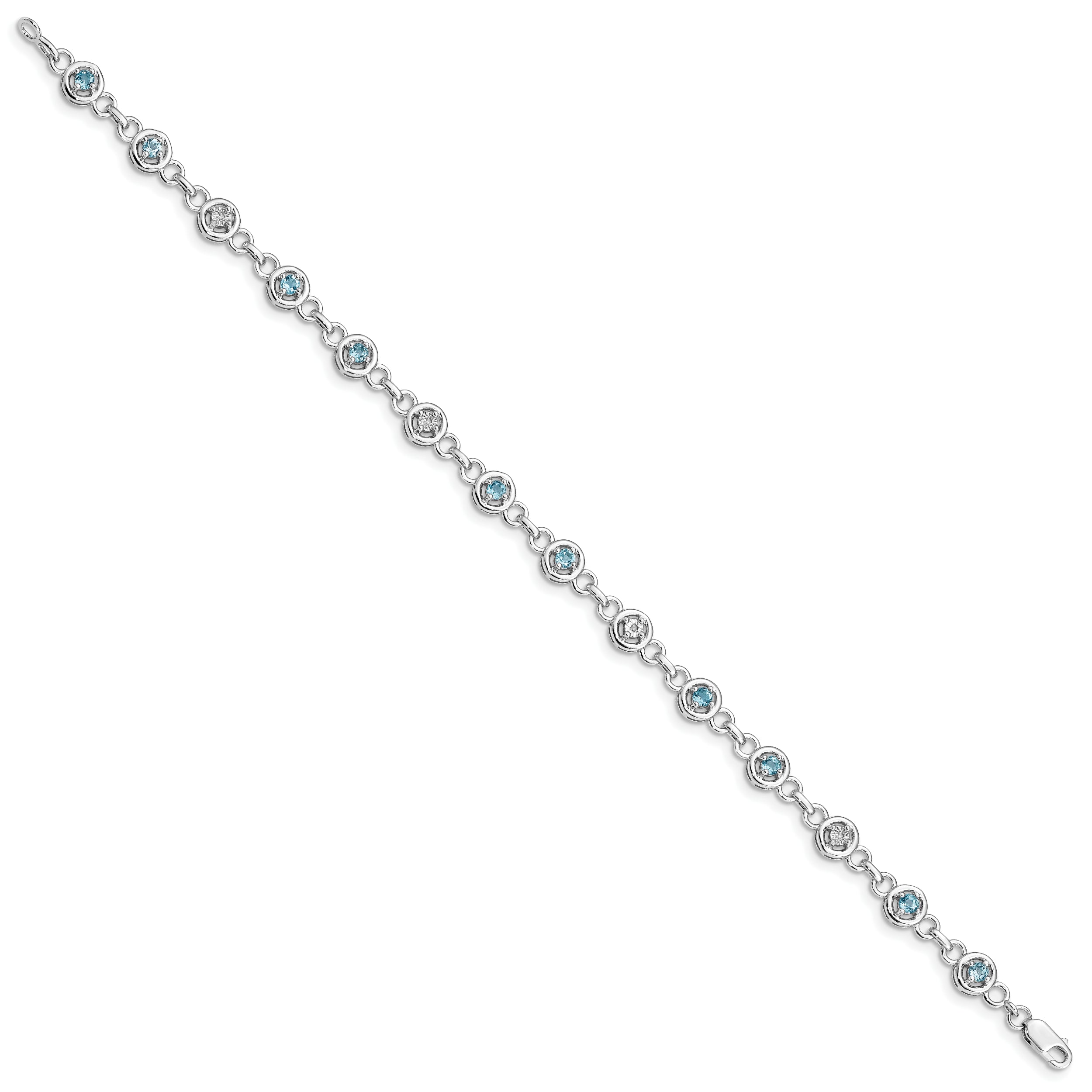 Sterling Silver Rhodium-plated Blue Topaz & Diamond Bracelet