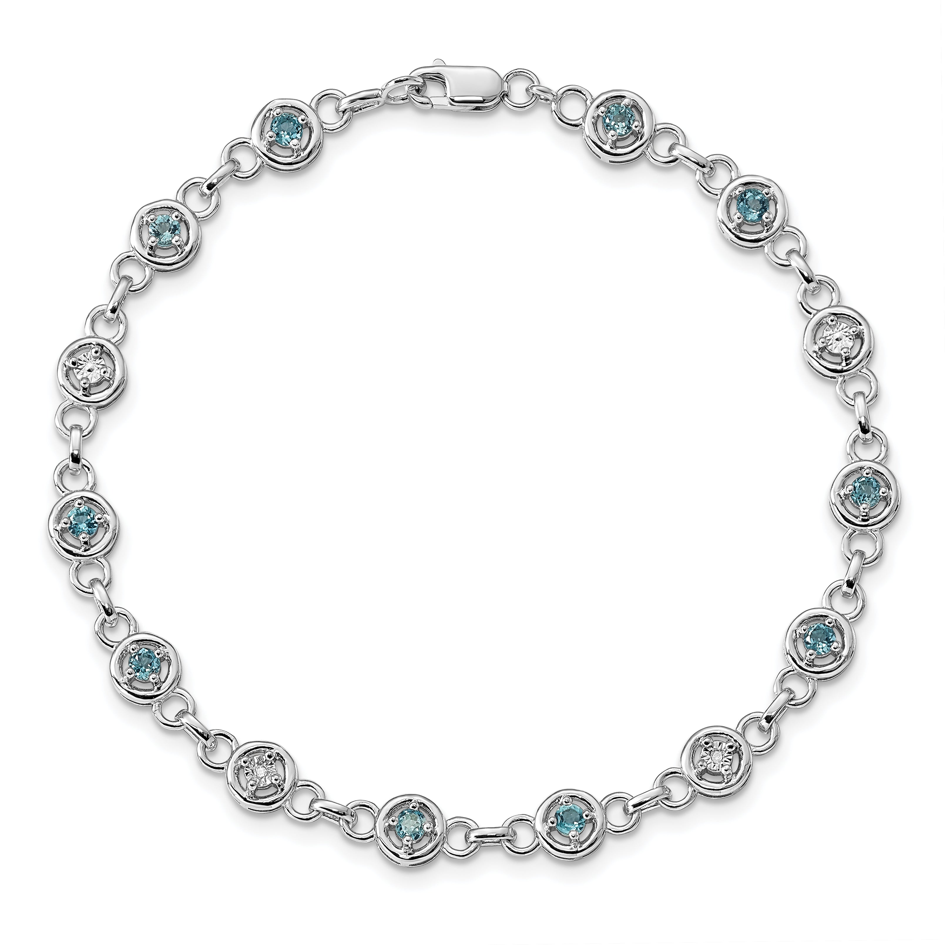 Sterling Silver Rhodium-plated Blue Topaz & Diamond Bracelet