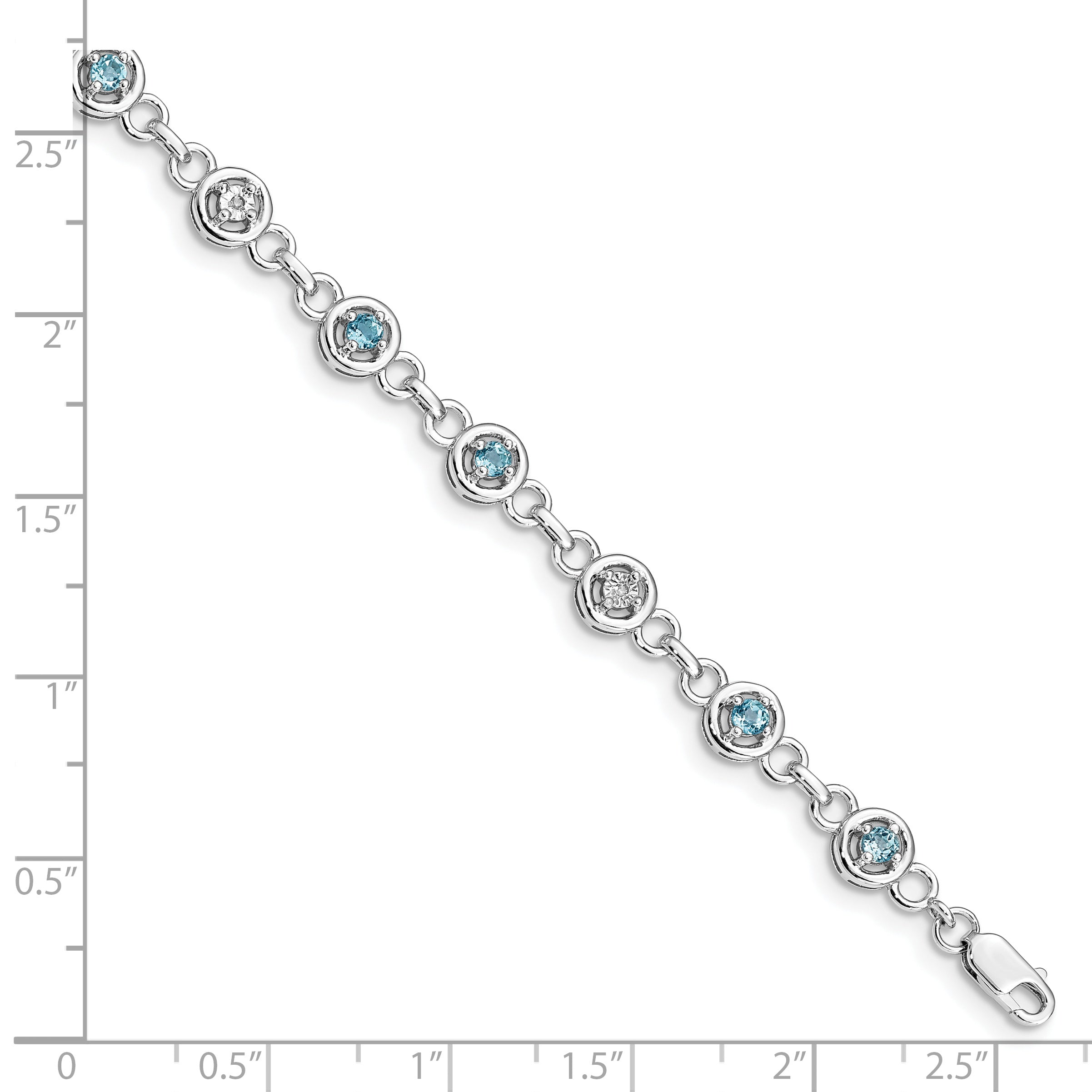 Sterling Silver Rhodium-plated Blue Topaz & Diamond Bracelet