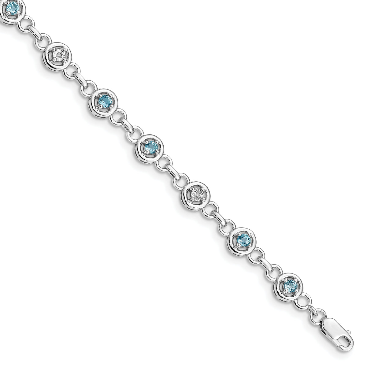 Sterling Silver Rhodium-plated Blue Topaz & Diamond Bracelet