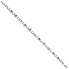 Sterling Silver Rhodium-plated Amethyst & Diamond Bracelet