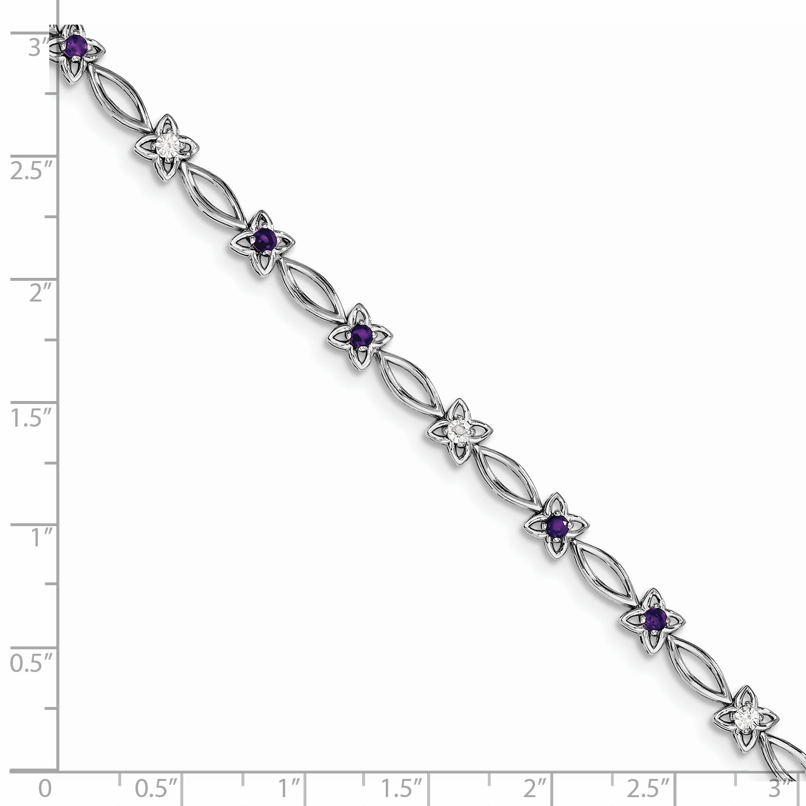 Sterling Silver Rhodium-plated Amethyst & Diamond Bracelet