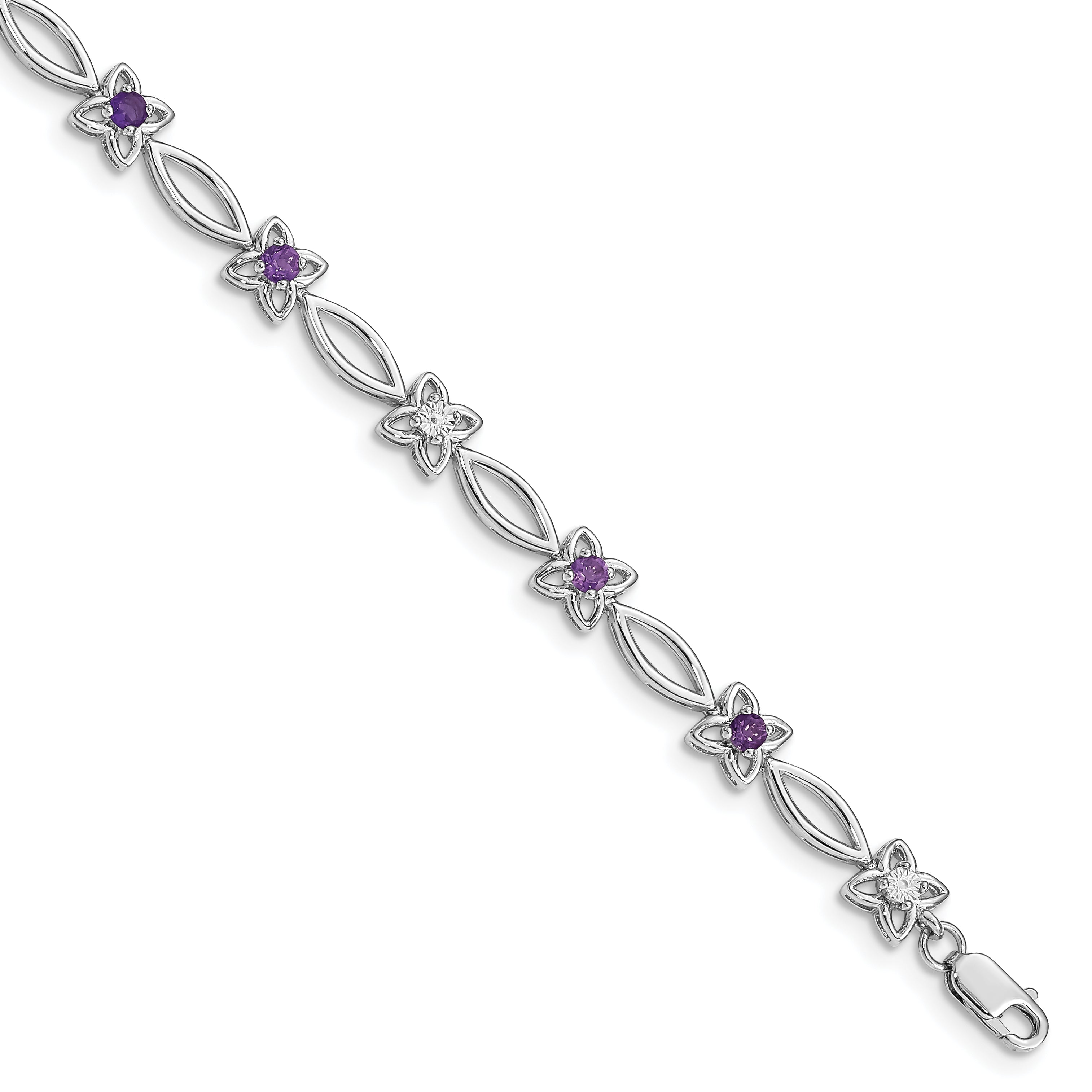 Sterling Silver Rhodium-plated Amethyst & Diamond Bracelet