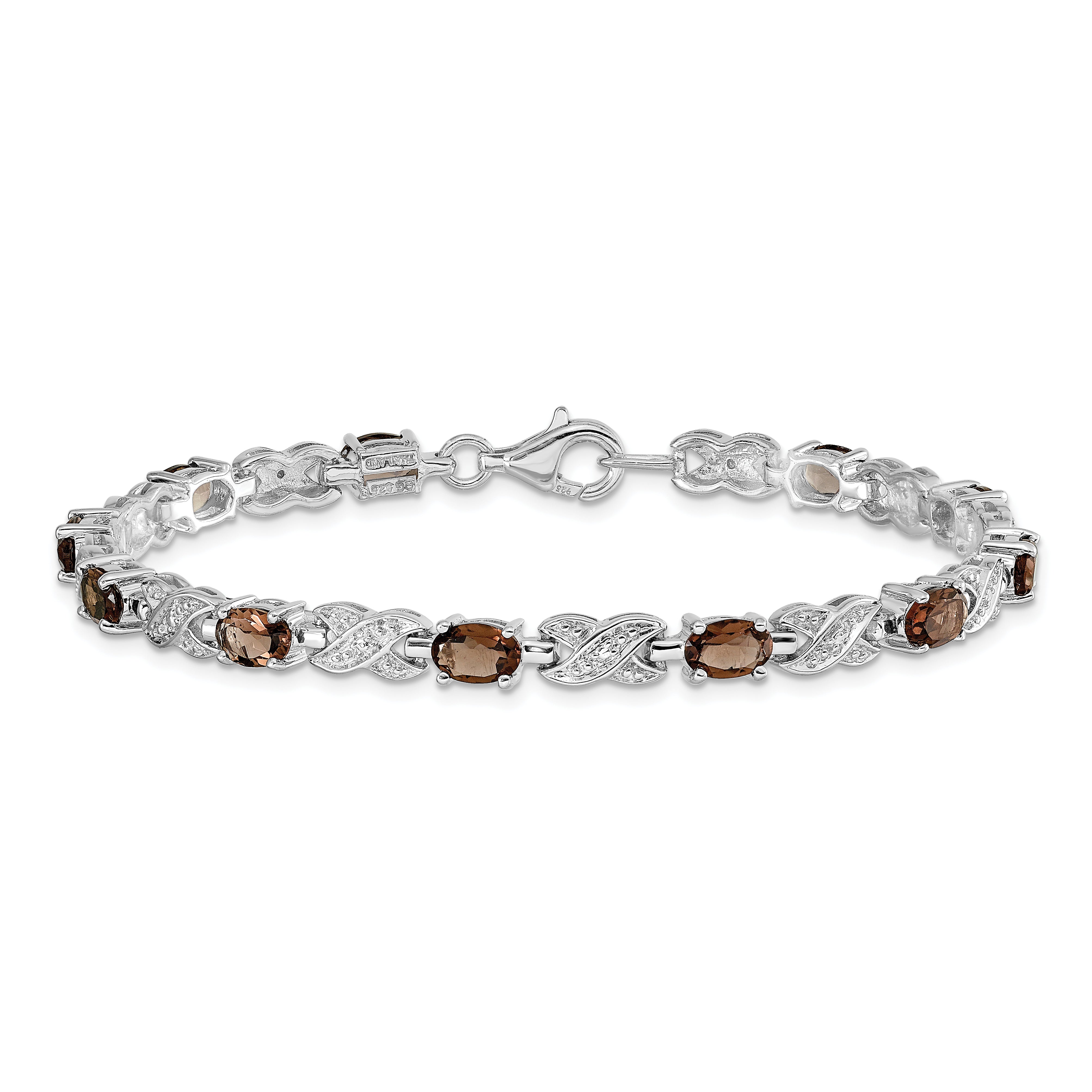 Sterling Silver Rhodium-plated Smoky Quartz Bracelet