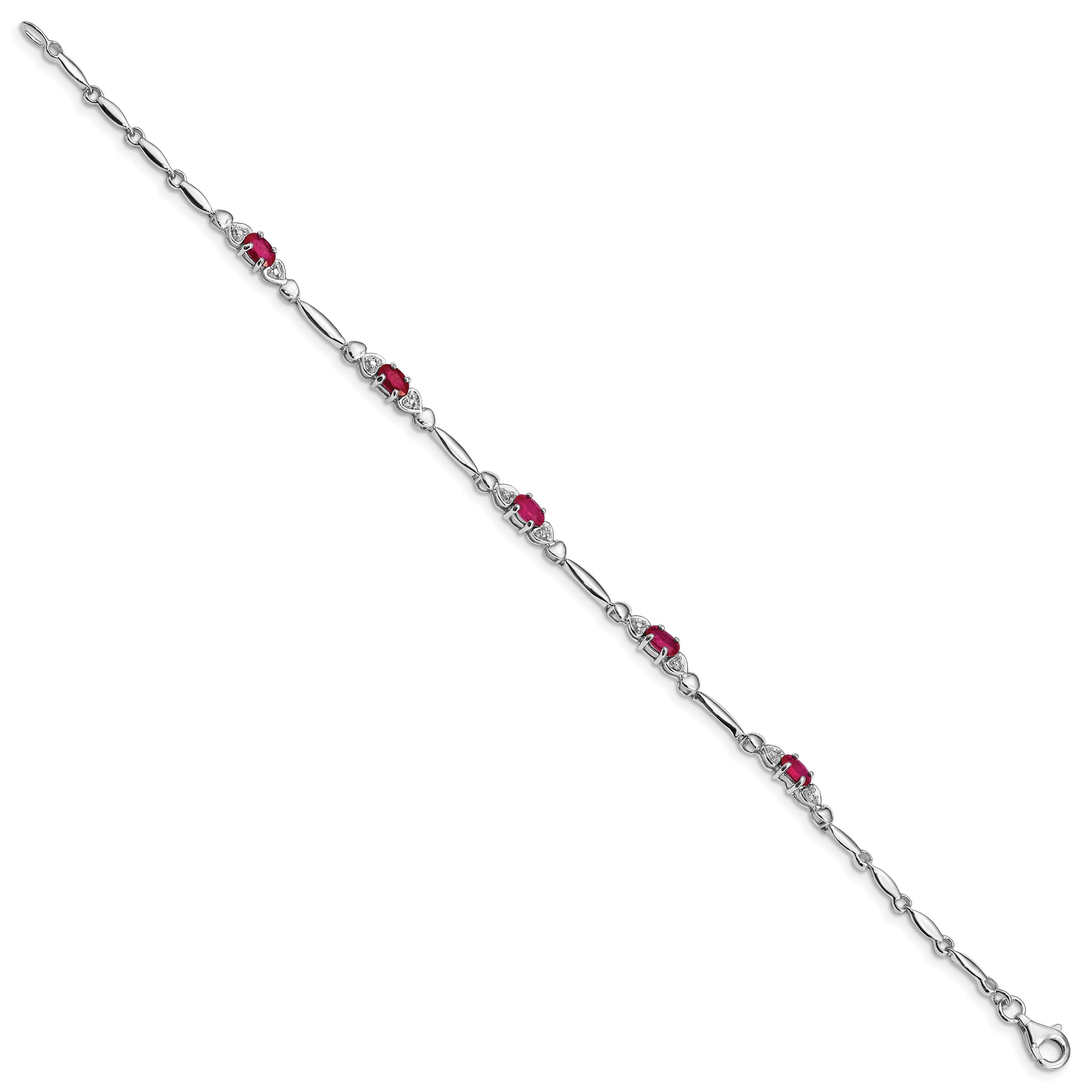 Sterling Silver Rhodium-plated Composite Ruby and Diamond Bracelet