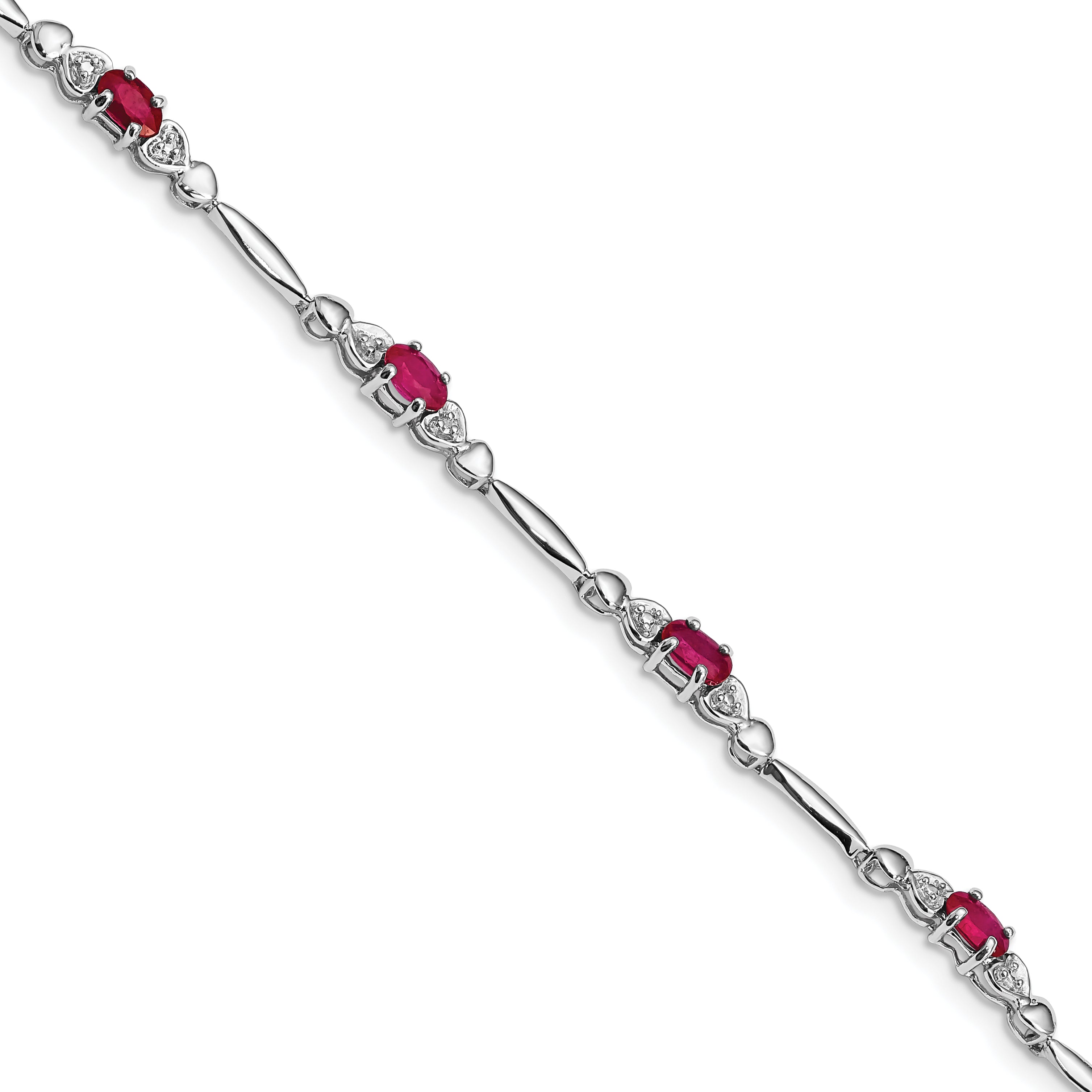 Sterling Silver Rhodium-plated Composite Ruby and Diamond Bracelet