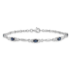 Sterling Silver Rhodium-plated Sapphire and Diamond Bracelet