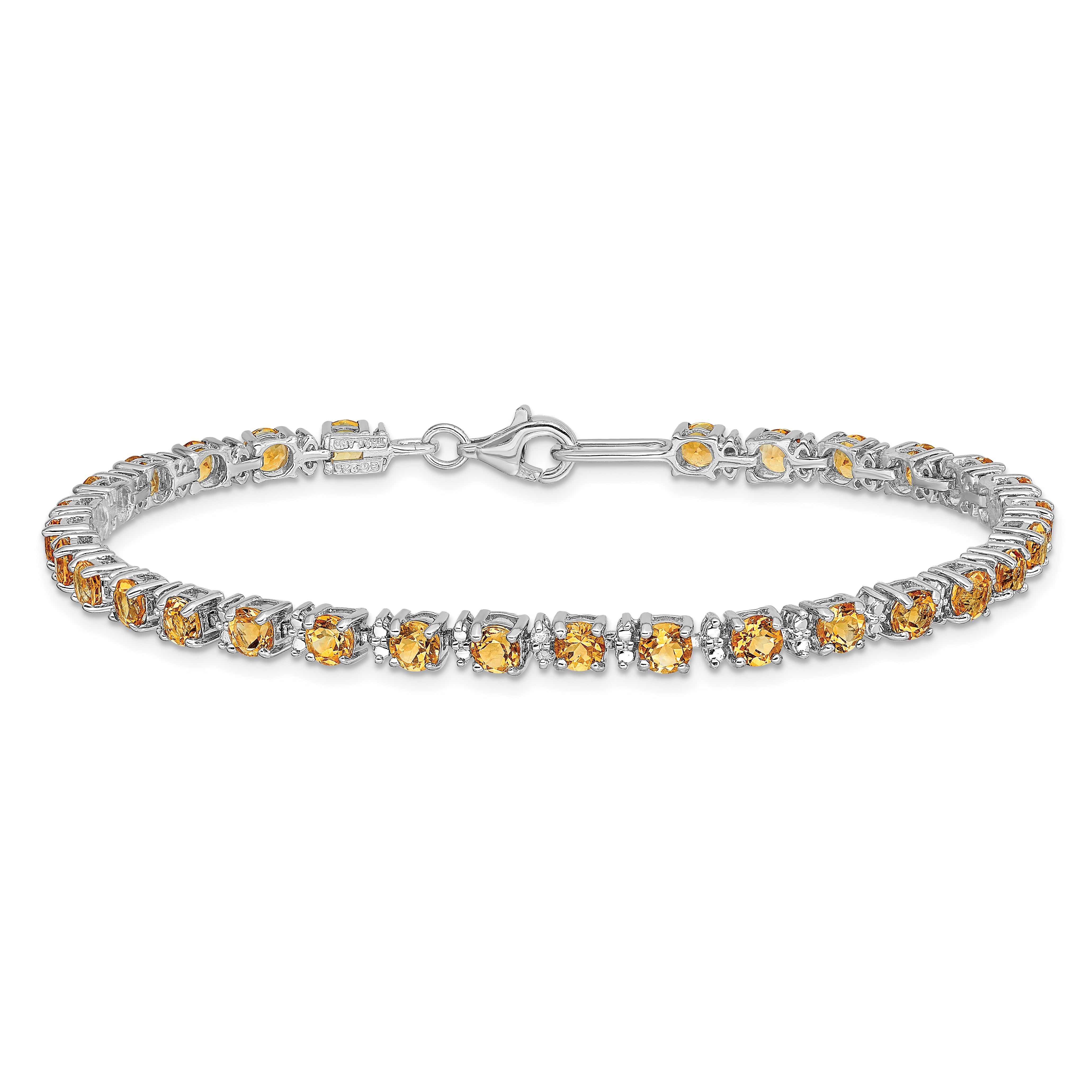 Sterling Silver Rhodium-plated Citrine and Diamond Bracelet