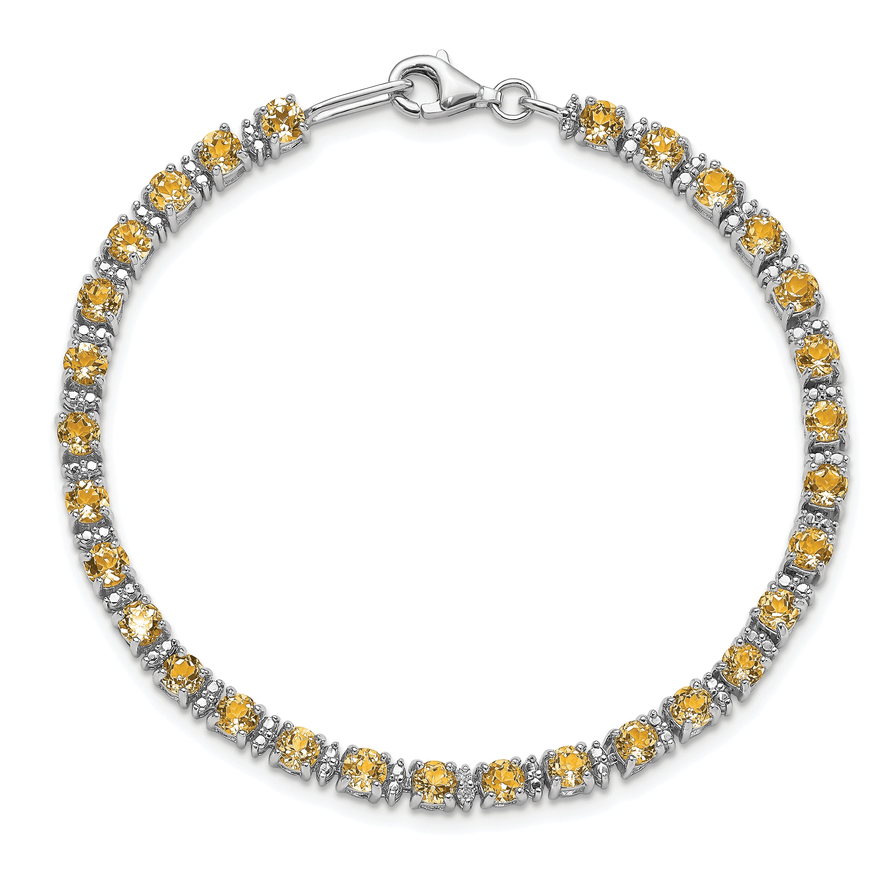 Sterling Silver Rhodium-plated Citrine and Diamond Bracelet