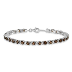 Sterling Silver Rhodium-plated Smoky Quartz and Diamond Bracelet